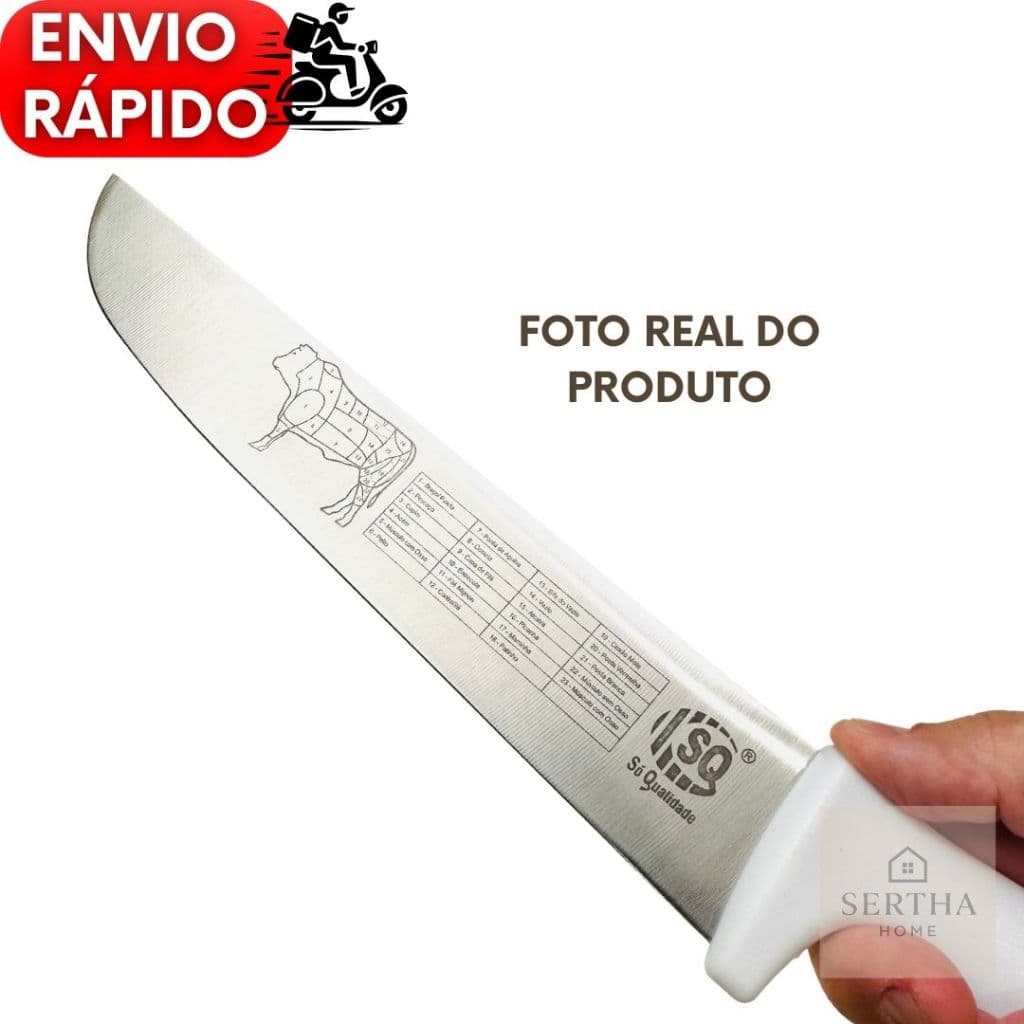 Faca Cabo Branco 10" e 8" Em Aço Inox Profissional Do Açougueiro e Churrasqueiro e Cozinha