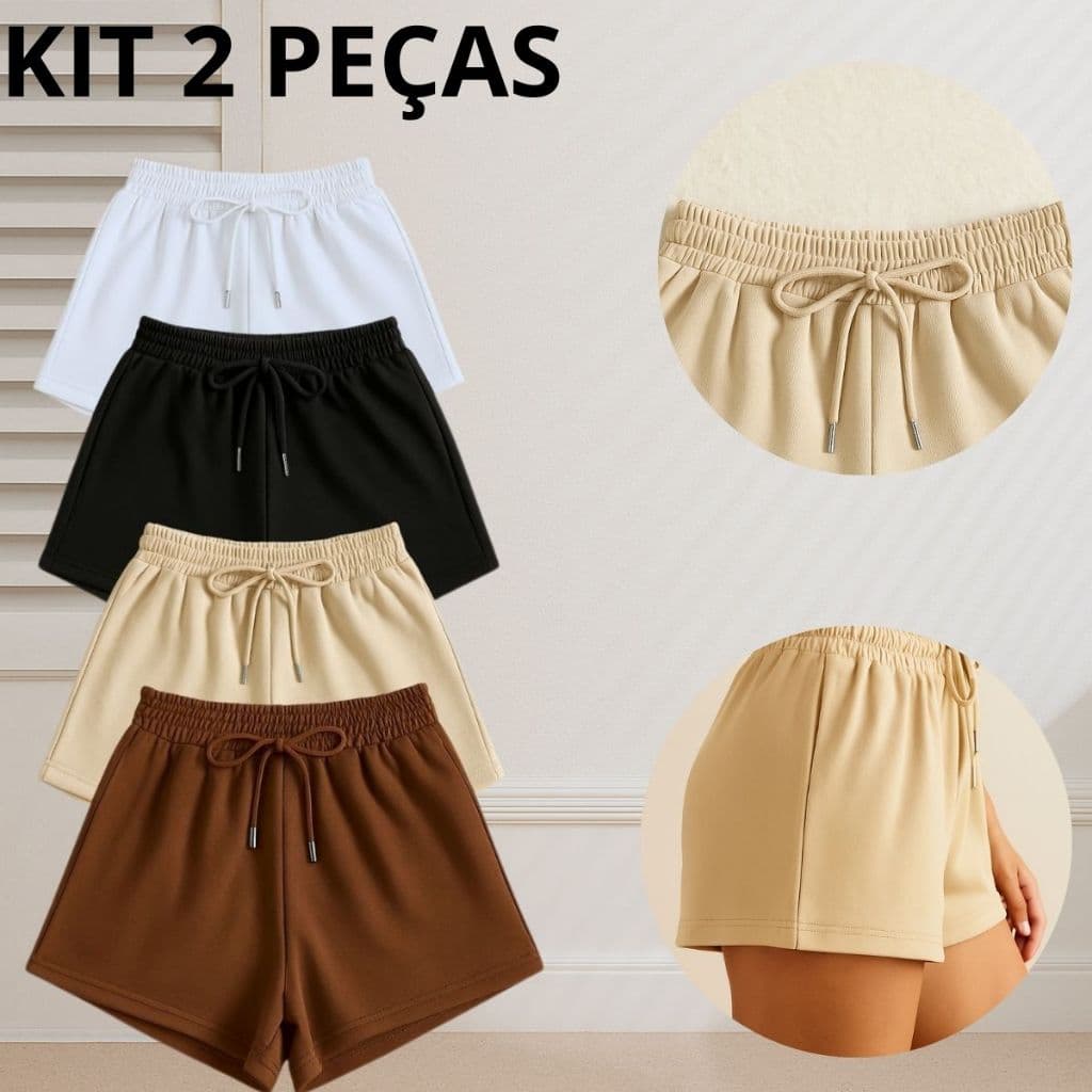Kit 2 Shorts Moletom Básico  Short Feminino Academia e Moda Casual