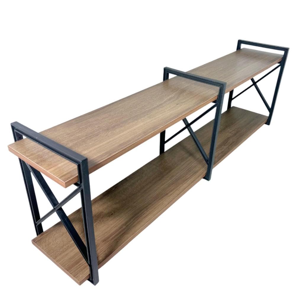 Prateleira X Industrial 2 Níveis 120cm Madeira Amêndoa Suporte Preto