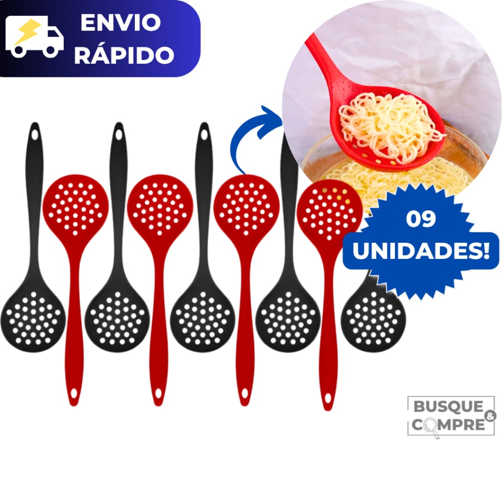 9 Escumadeiras de Silicone para Arroz Colher Vazada Furada Escumadeira Utensilio Cozinha Resistente