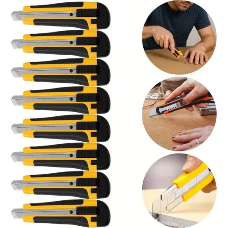 Estilete Profissional  Emborrachado 3 Lâminas  Com Trava 18mm Multifuncional Estilete Grande