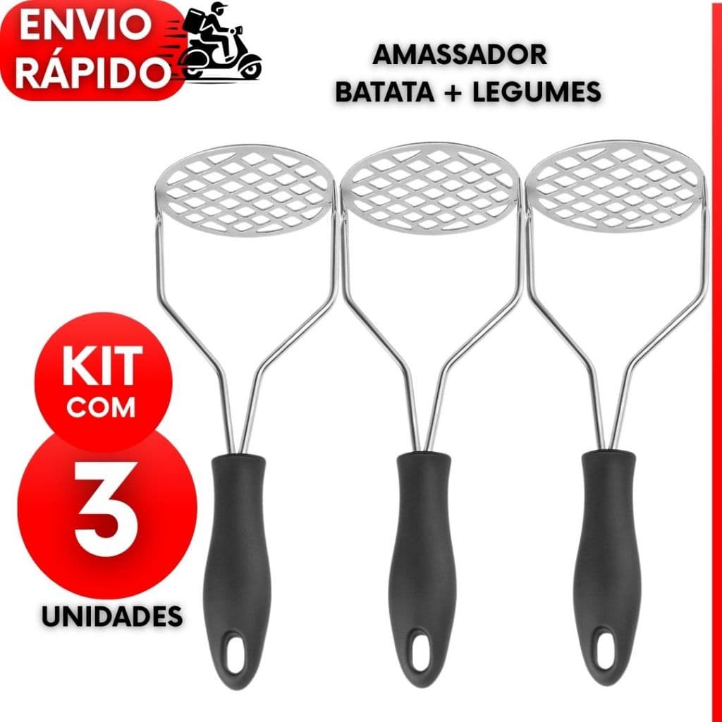Amassador de Batatas 3 ou 2 Un Espremedor Manual Legumes Multiuso Aço Inox Com Cabo Reforçado Cozinha