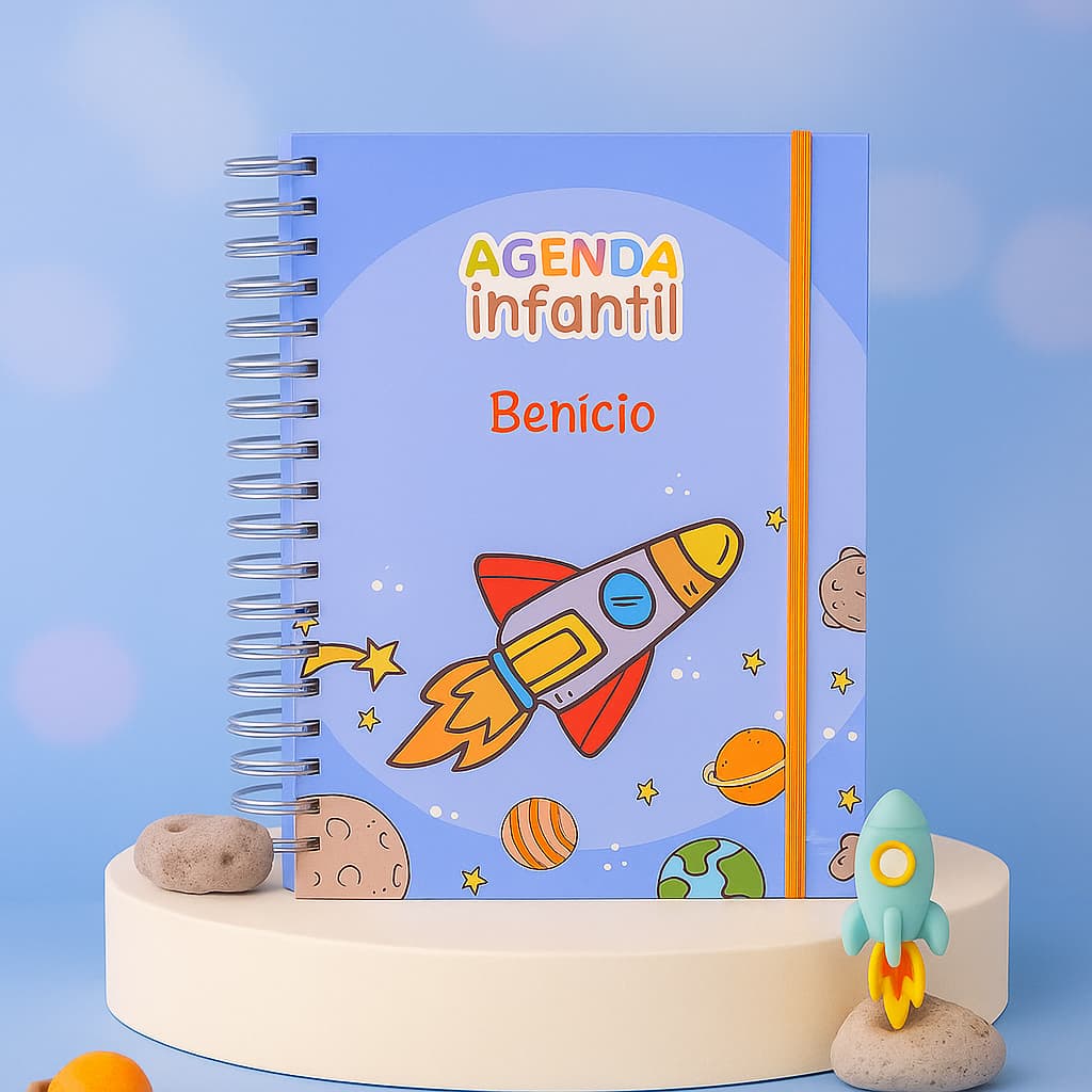 Agenda escolar infantil creche maternal personalizada com o nome e elástico