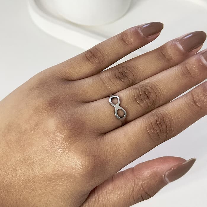 Anel com Símbolo do Infinito Eterno aço inoxidavel banhado a prata anel fininho amor eterno