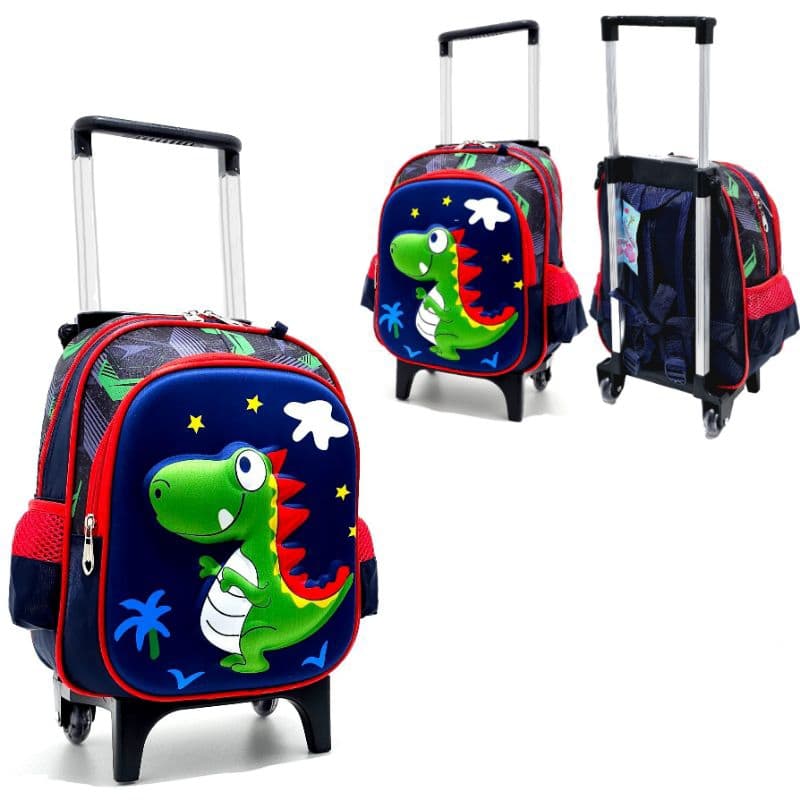 Mochila De Rodinhas Escolar Creche Menina Menino Infantil 3D Dinossauro Sereia 1 A 4 Anos  01931