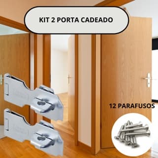 Kit 2 Porta Cadeado Dobradiça 4" + 12 Parafusos Janela, Armário, Fecho, Tranca, Trava, Trinco
