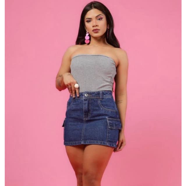 Saia Jeans Hot Pant Cintura Alta Luxo de Fábrica
