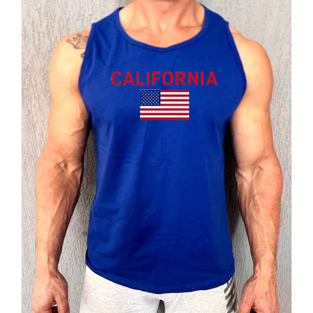 Regata Masculina Academia Treino Musculação California Bandeira EUA 4 Cores Confortável e Estilosa