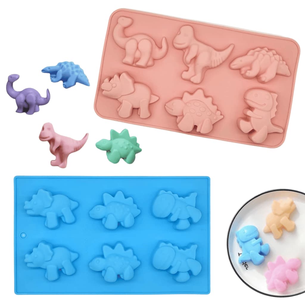 Kit Molde de Silicone Dinossauro Grande 6 Cavidade Goma Doce Chocolate Sabonete Resina DIY
