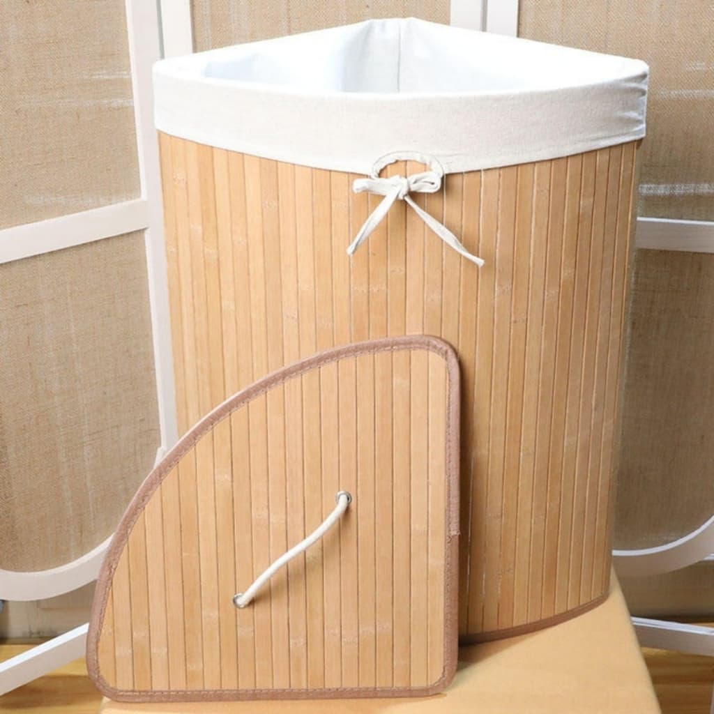 Cesto de Bambu Organizador de Canto Triangular - Cesto de Roupa e Organizador Lavanderia