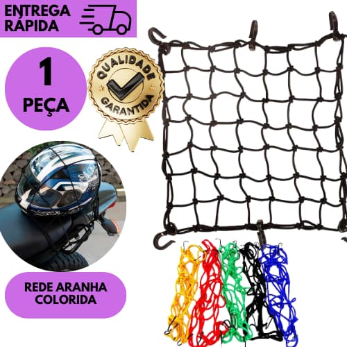 Kits 1/2/3 ou 4 Rede Elástica Aranha 30x30 Colorida Para Moto Bagageiro Transporte de Cargas Baús
