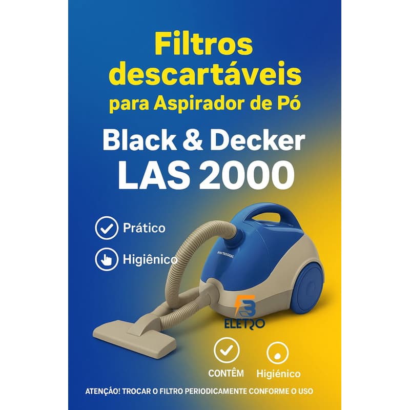 Saco Coletor de Pó Para Aspirador de Pó Black e Decker LAS2000 ( KIT 3 PEÇAS )
