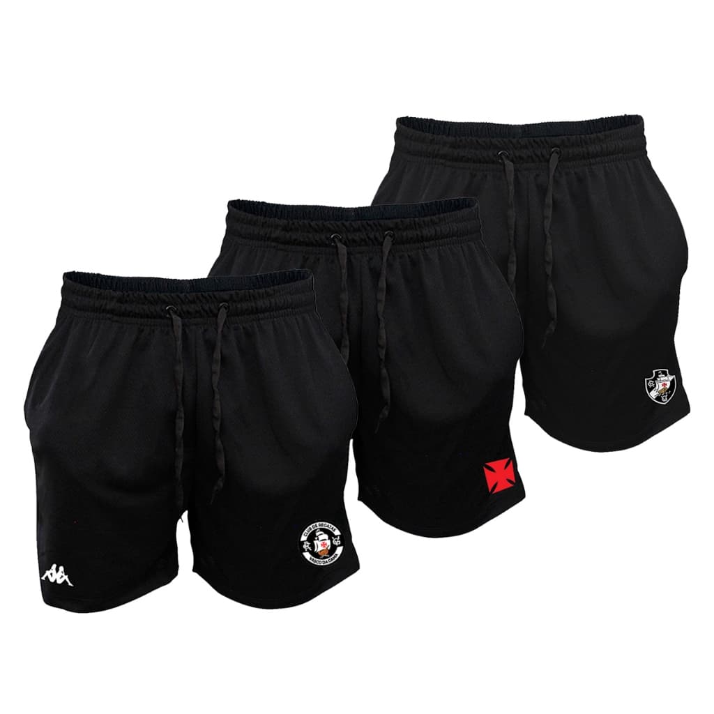 Kit 3 Shorts Drifit Vasco Da Gama Kappa Treinos e Academia Futebol Bermuda Masculina