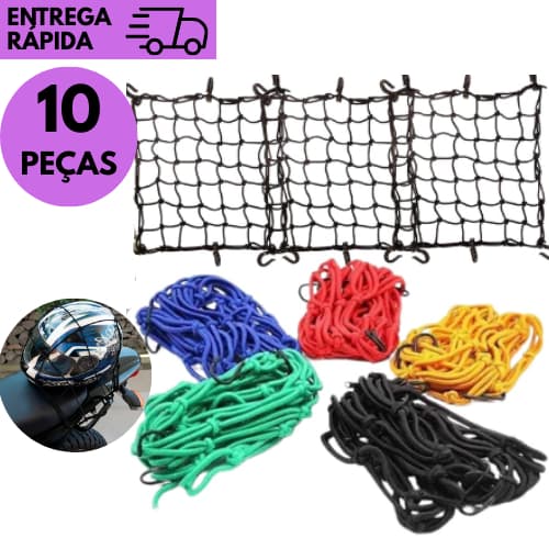 Kits 10/6/5 ou 4 Rede Aranha Para Bagageiro de Moto 30x30 Colorida Transporte Seguro Baus em Geral