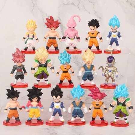 Coleção Completa 16 Mini Figures Dragon Ball Z 8cm Goku Vegeta Freeza