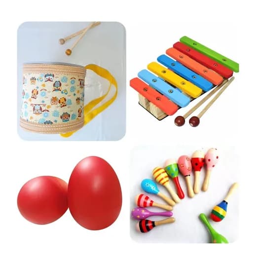 Kit Com Tambor, Xilofone, Maracá E Pandeiro Infantil