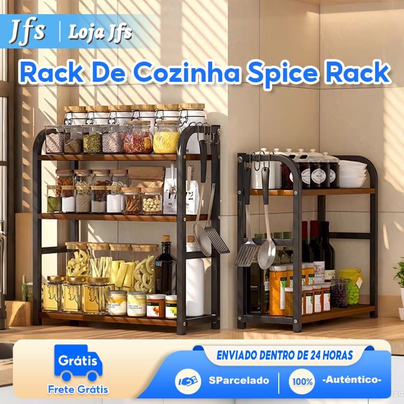 Prateleira de Armazenamento de 3 Camadas Para Condimentos, Temperos e Utensílios de Cozinha