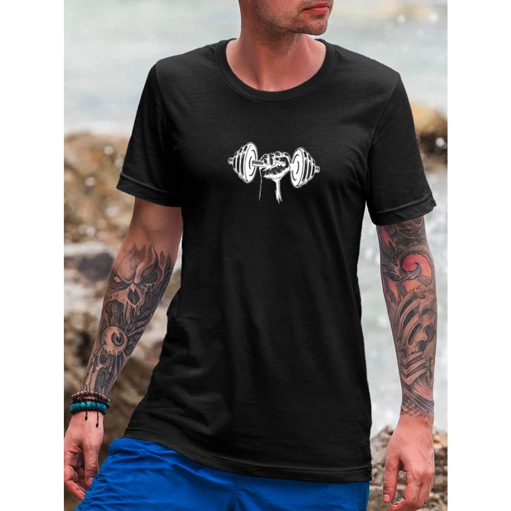 Camiseta Masculina Slim 100% Algodão Estampada Academia Treino Halter Peso Força
