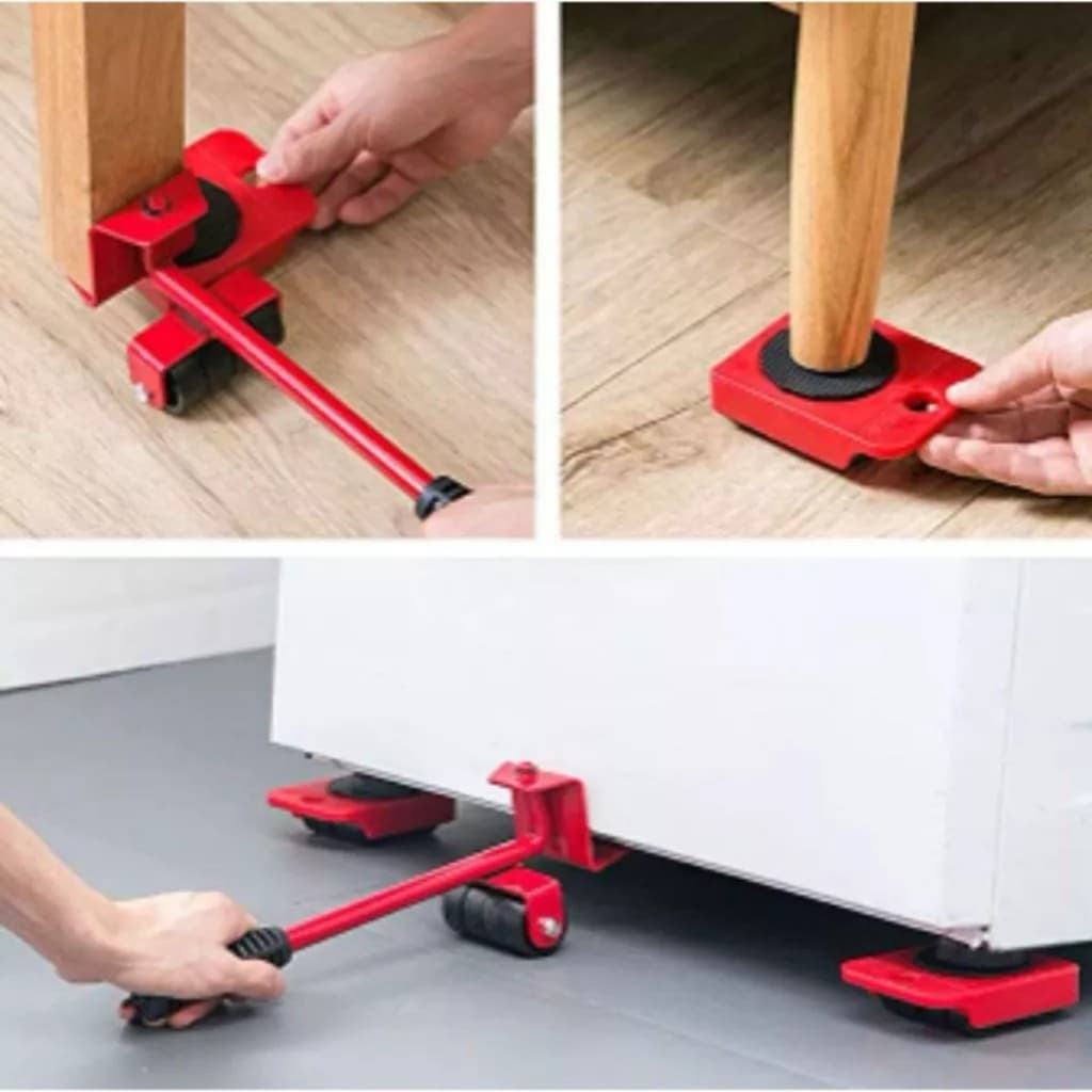Kit Levantador Móveis Rodinhas 5 Peças Ferramenta Mudanças Facilita Transporte Rodizios