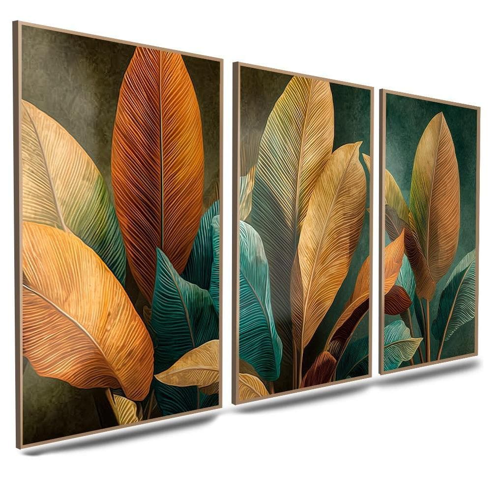 Quadro Decorativo 3 Peças Folhagem Botânica Tropical Moderno Decoração Sala Quarto