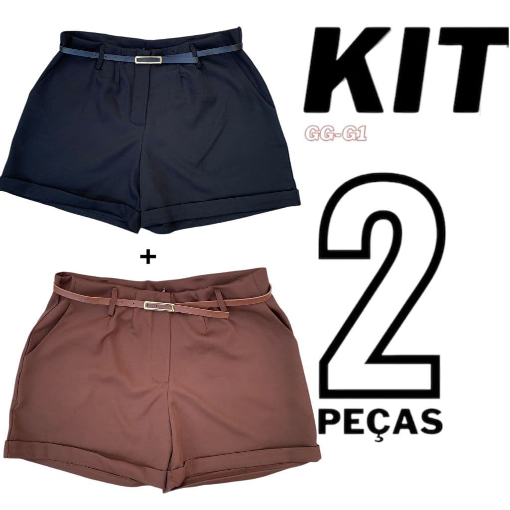 Kit 2 Shorts Plus Size Alfaiataria Premium Com Cinto Feminino De Brinde Moda Feminina Verao Plus