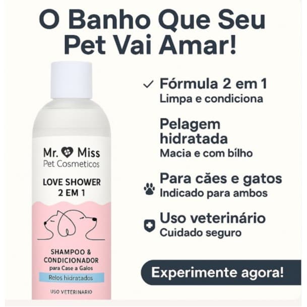SHAMPOO E CONDICIONADOR 500ml PET 2 X 1  para Cachorro e GATOS PELOS HIDRATADOS USO VETERIANARIO