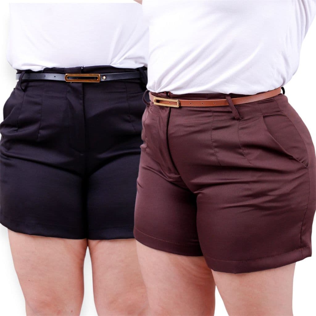 Shorts Plus Size De Alfaiataria Premium Com Cinto Fivela Dourada Elegante De Brinde Oferta Short Bermuda Moda Verão Plus