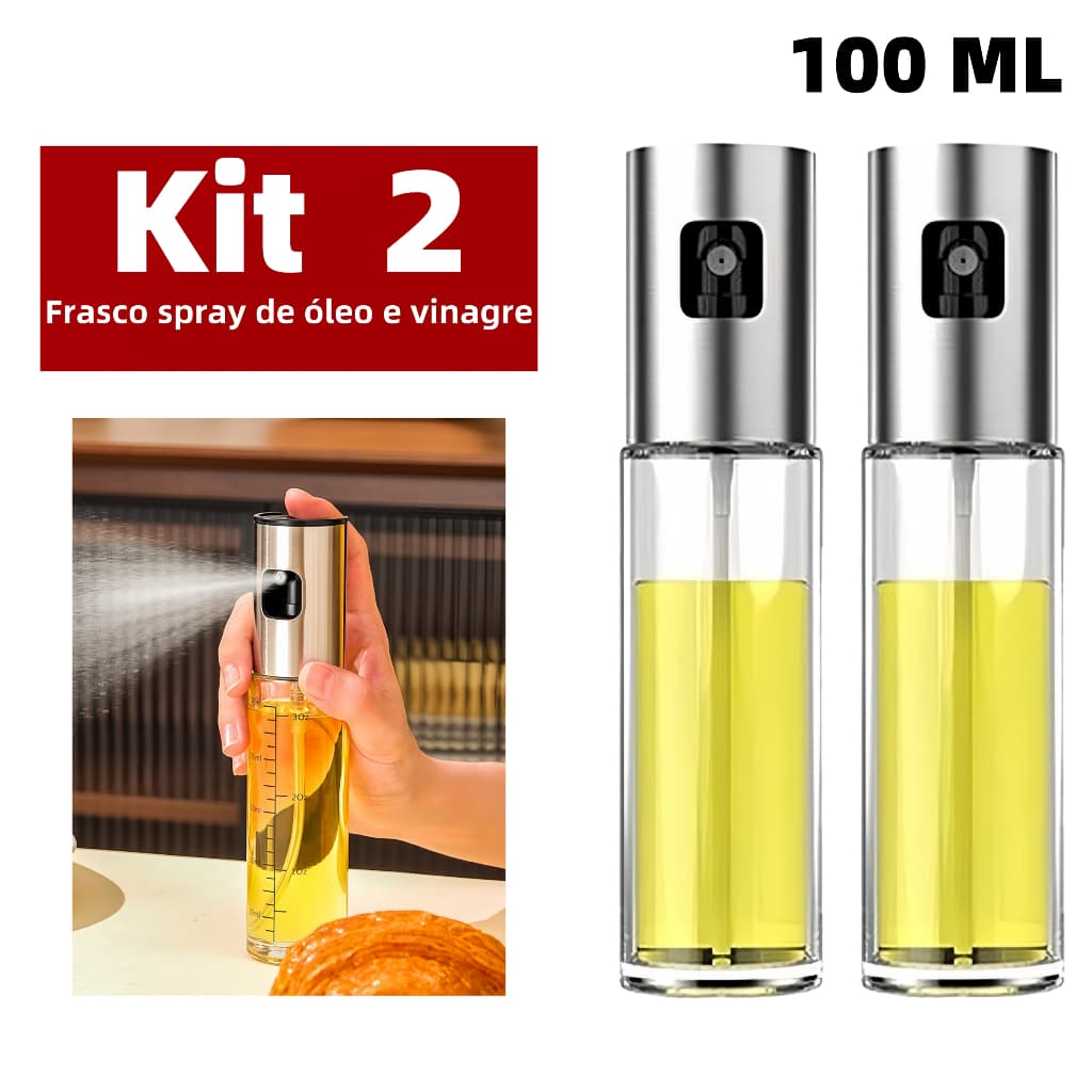 Kit 2 Spray Borrifador de Cozinha Azeite Vinagre 100ml Vidro Premium Galheteiros Spray