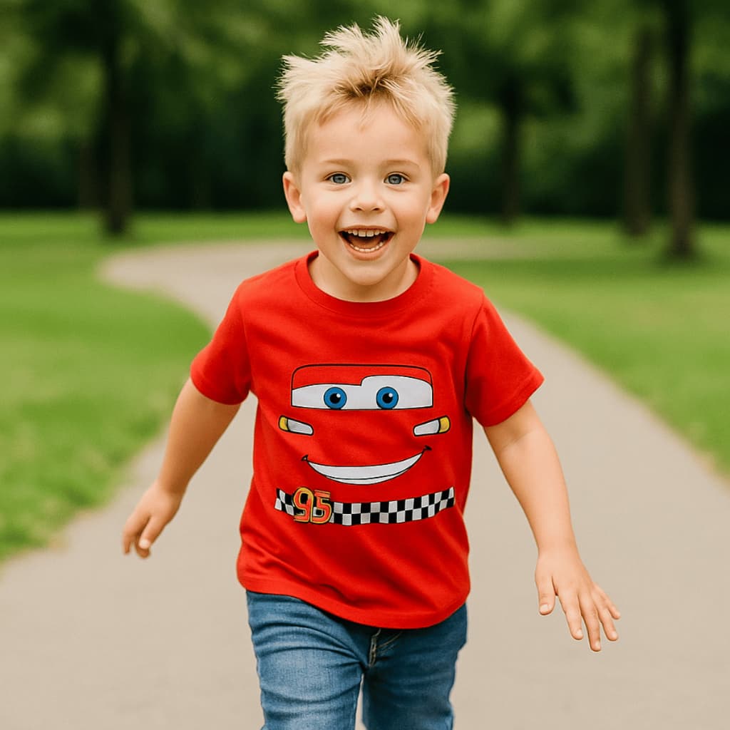 Camiseta infantil Macqueen Carros Fantasia Estampas Diversas Poliéster Pai e Filho