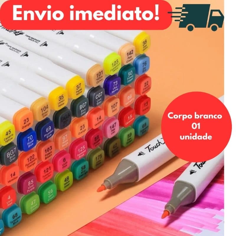 Canetas Marcadores Ponta Dupla - Corpo Branco. Códigos: 1 ao 99. ** VENDA AVULSA**