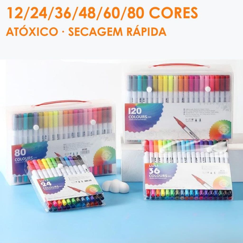 12/24/36/60/80 Cores Canetas Coloridas Kit Dupla Ponta Brush Pen e Caneta Ponta Fina Canetinhas Coloridas Lettering