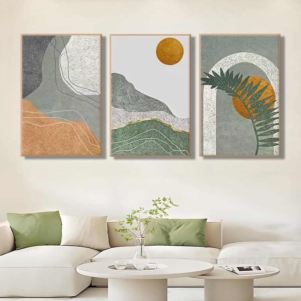 Kit 3 Quadros Decorativos Natureza Sereno Abstato Cores Suaves 120x60cm Decorar Quarto Sala​