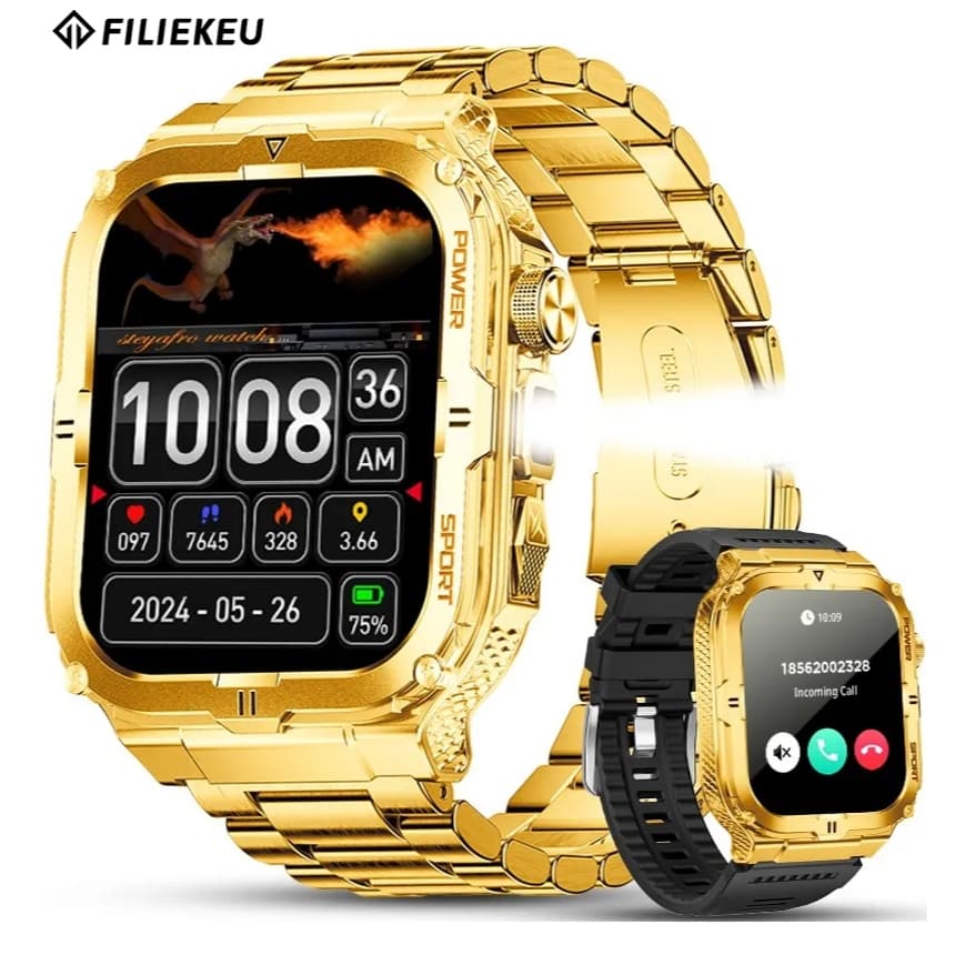 FILIEKEU Lanterna Militar Smartwatch 3ATM à prova d'água Esportes Ao Ar Livre Relógio Inteligente