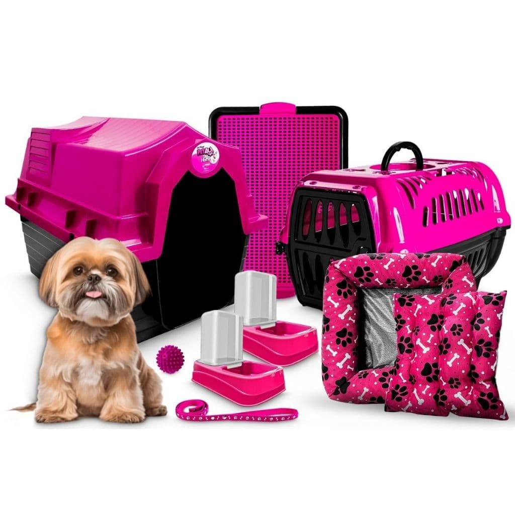 Kit Cachorro Completo Luxo Raças Pequenas Gato Casinha Caixa de Transporte Caminha Sanitário