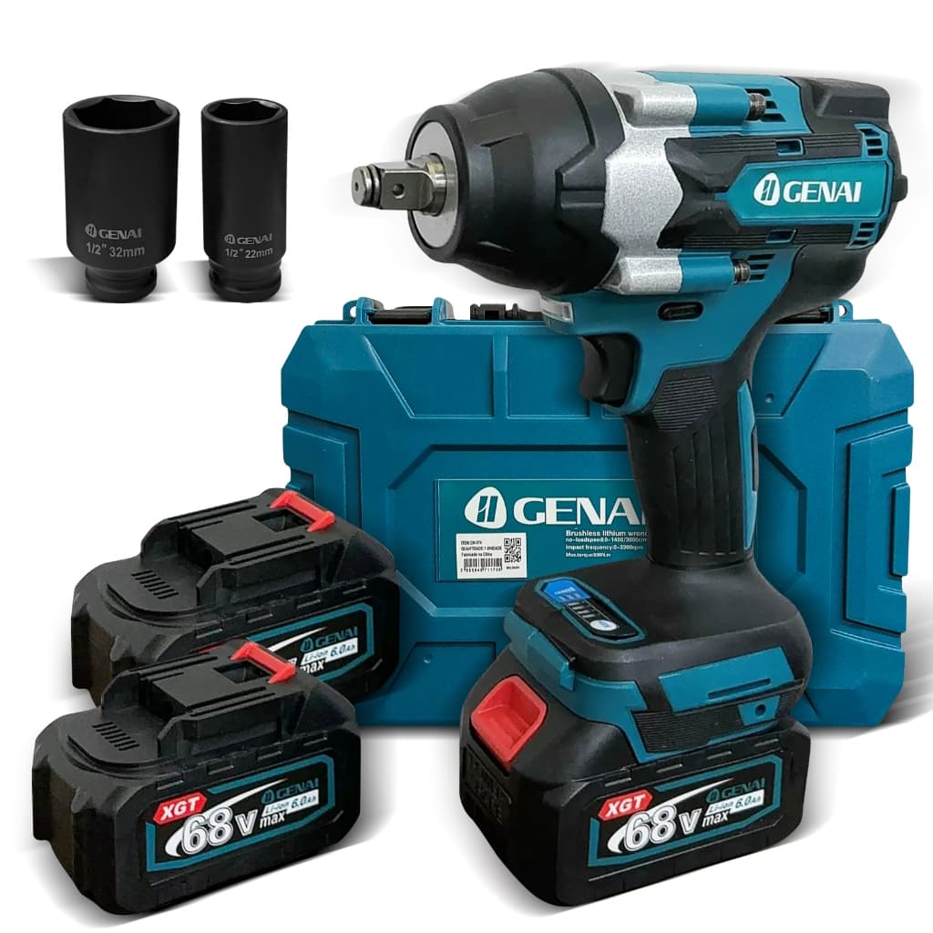 Chave Impacto 68V Profissional GN-574 - Motor Brushless, 2 Baterias, 3300 RPM, Sem Fio