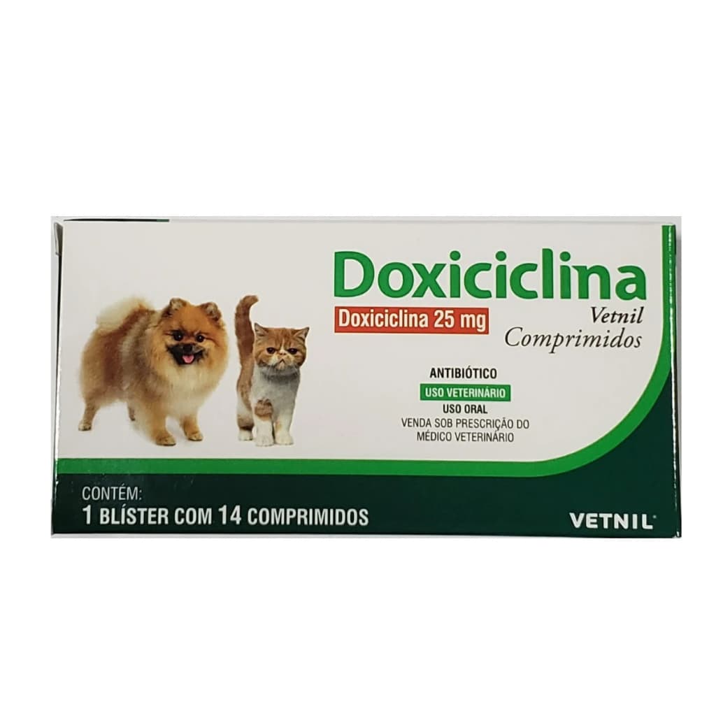 Antibiótico Doxiciclina 25mg Para Cães e Gatos Vetnil 14 Comprimidos
