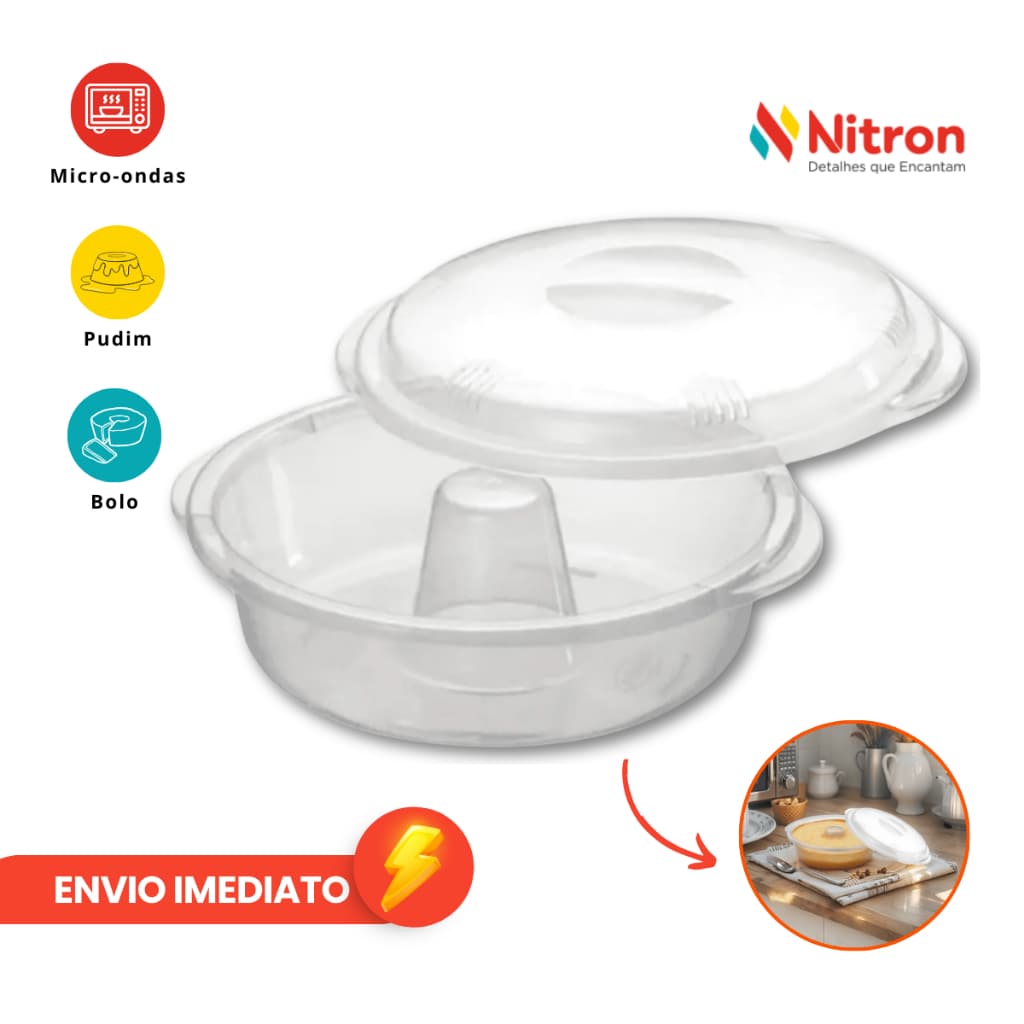 Forma de Pudim Para Micro-Ondas com Tampa 1,9L