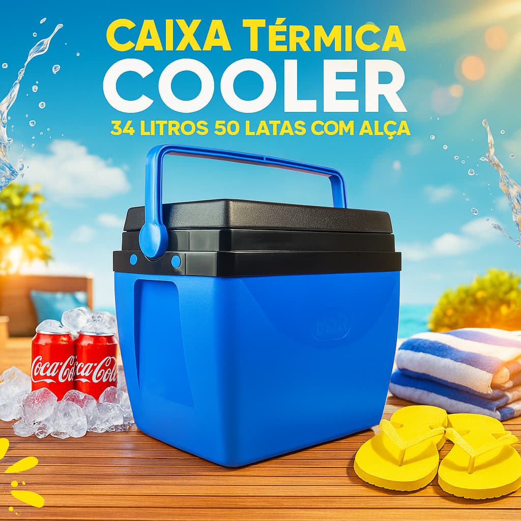 Caixa Cooler Térmica com Alça 34 Litros Comporta 50 Latas de 350ml  Mor