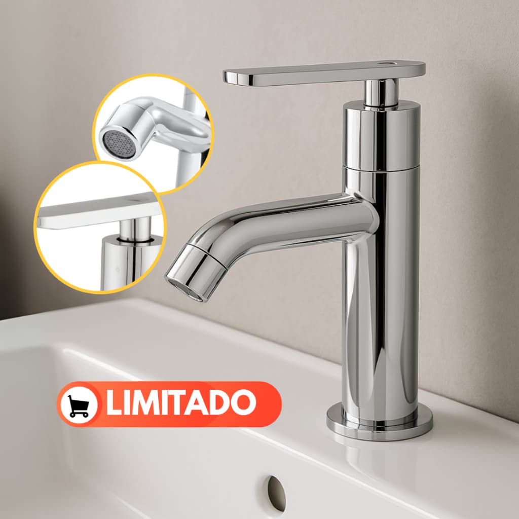 Torneira Banheiro Alta Bancada Slim Pia Cuba Lavabo Luxo Cromada ABS 1/4 de Volta