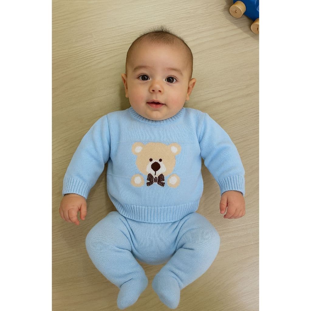 Blusa Urso  Luxo Suéter Récem Nascido Menino Saida Maternidade Tricô Infantil RN