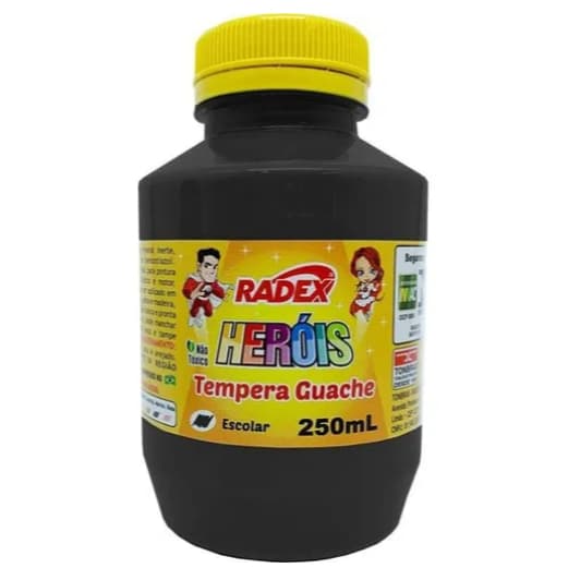 tinta guache 250ml radex preta