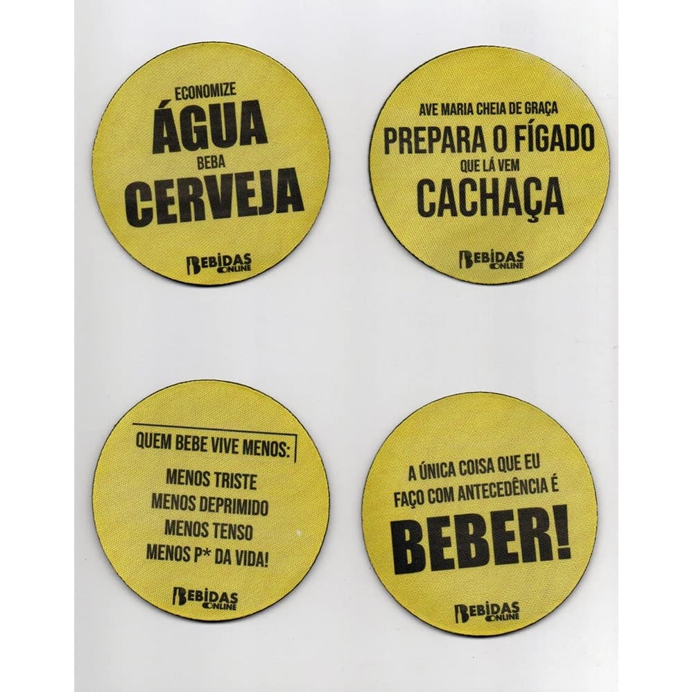 Porta Copo de Chopp e Cerveja Kit 4 Unidades Modelo Bolacha Amarela com Frases Divertidas