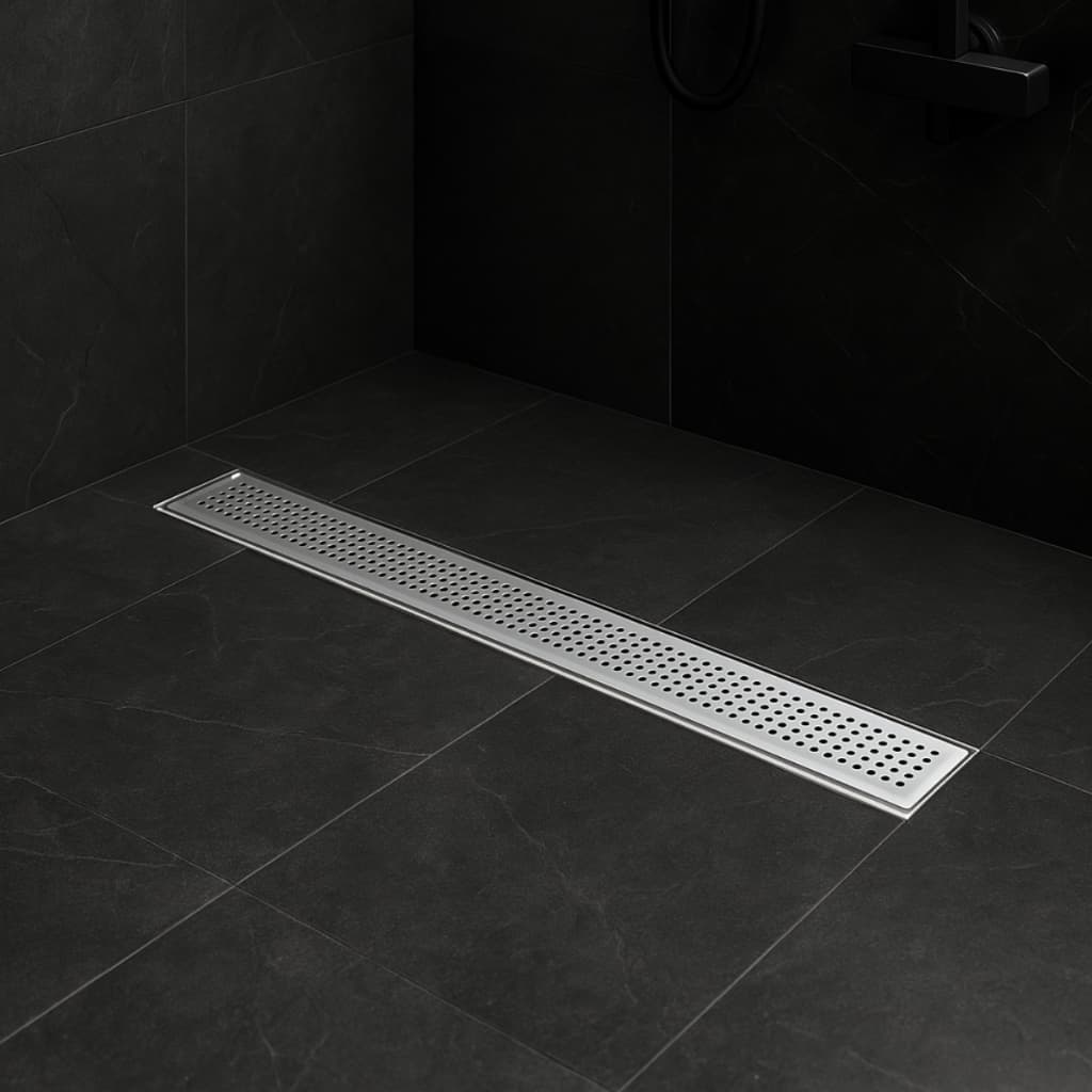 Ralo Linear Oculto Invisível 5x90cm com Grelha Inox Caixa Coletora Sifonada Banheiro Piscina Furado