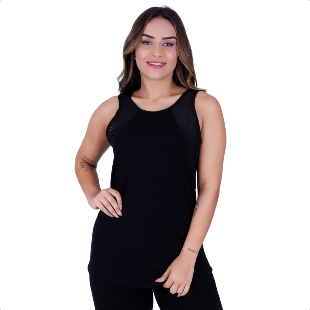 Regata Blusa Academia Viscolycra  Detalhe Tela Veste Legging Feminina Nadador Tapa Bumbum Fitness