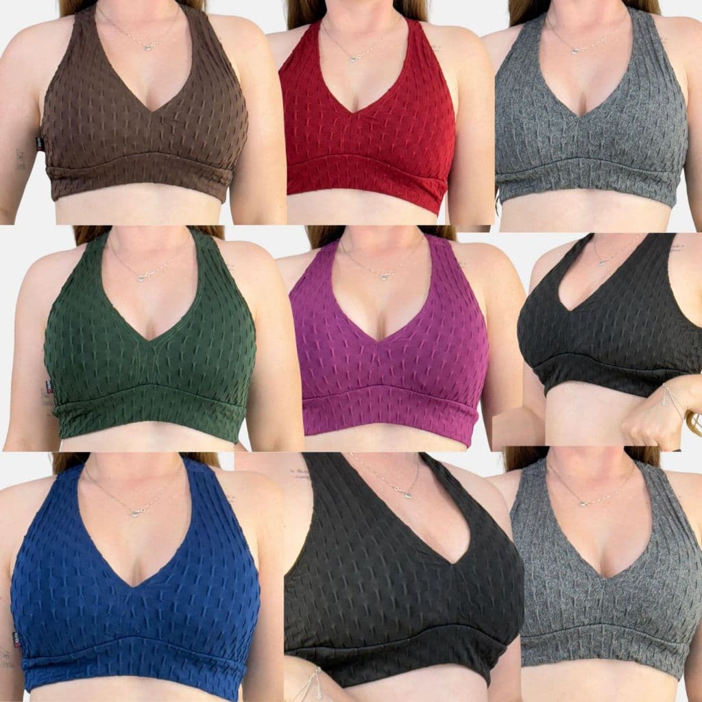 Kit 3 Top Nadador De Academia Feminino Jacquard Bolha Brocada Bojo Removível