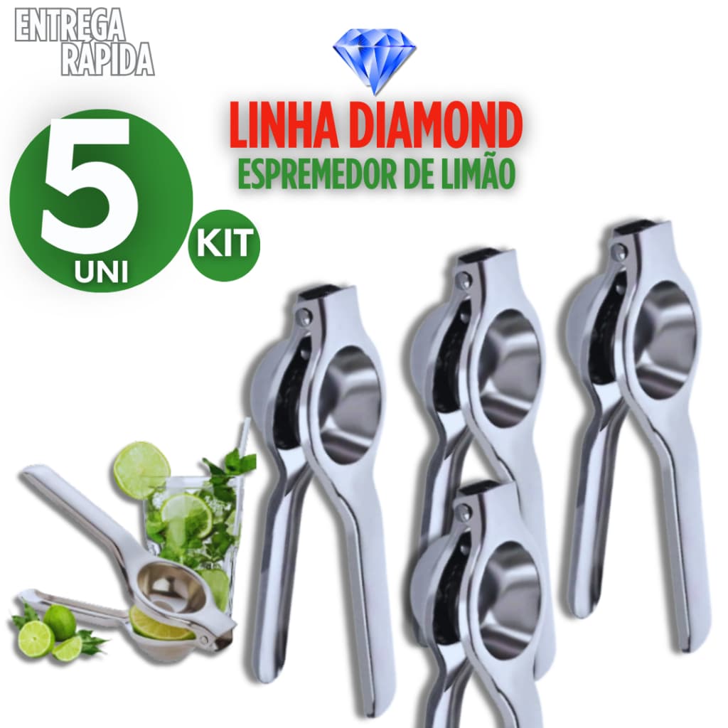 JOGO 5 PEÇAS ESPREMEDORES DE LIMÃO AÇO INOX 20 CM EXTRATOR DE SUCO CASA COZINHA RESTAURANTE BELEZA E PRATICIDADE