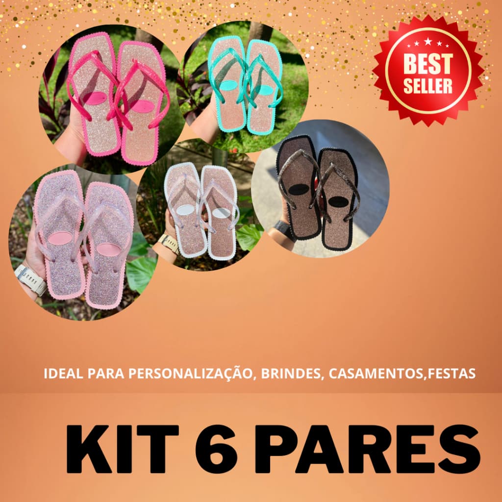 KIT 6e12 PARES chinelo feminino brilho gliter brilhante slim bico quadrado ideal pra personalização
