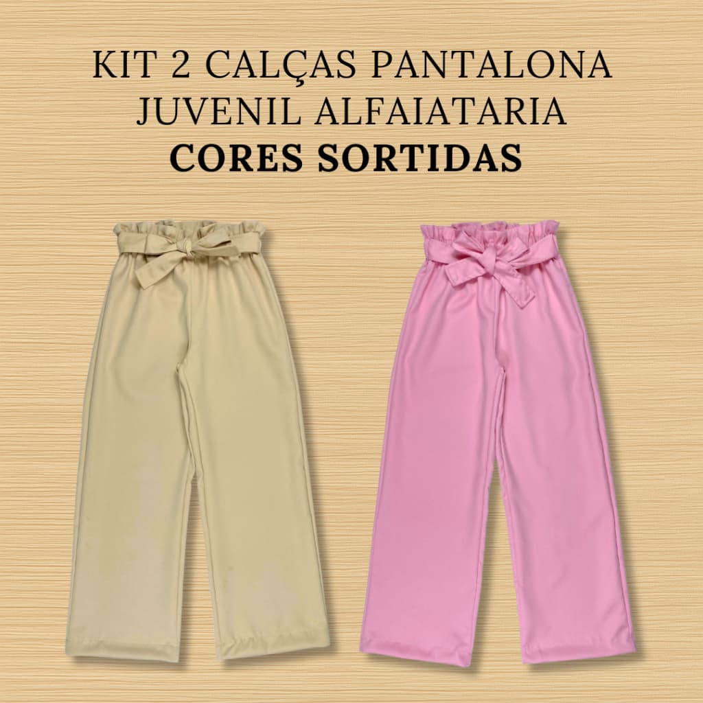 Kit 2 Calças Pantalona Juvenil em Alfaiataria com Amarração de Laço