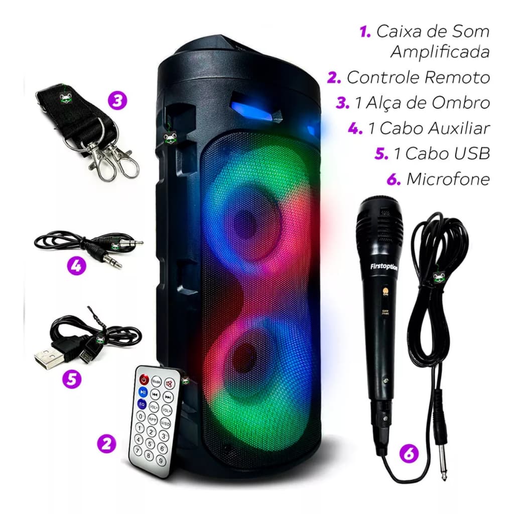 Caixa De Som Portátil Bluetooth Usb Microfone E Controle. KARAOKÊ