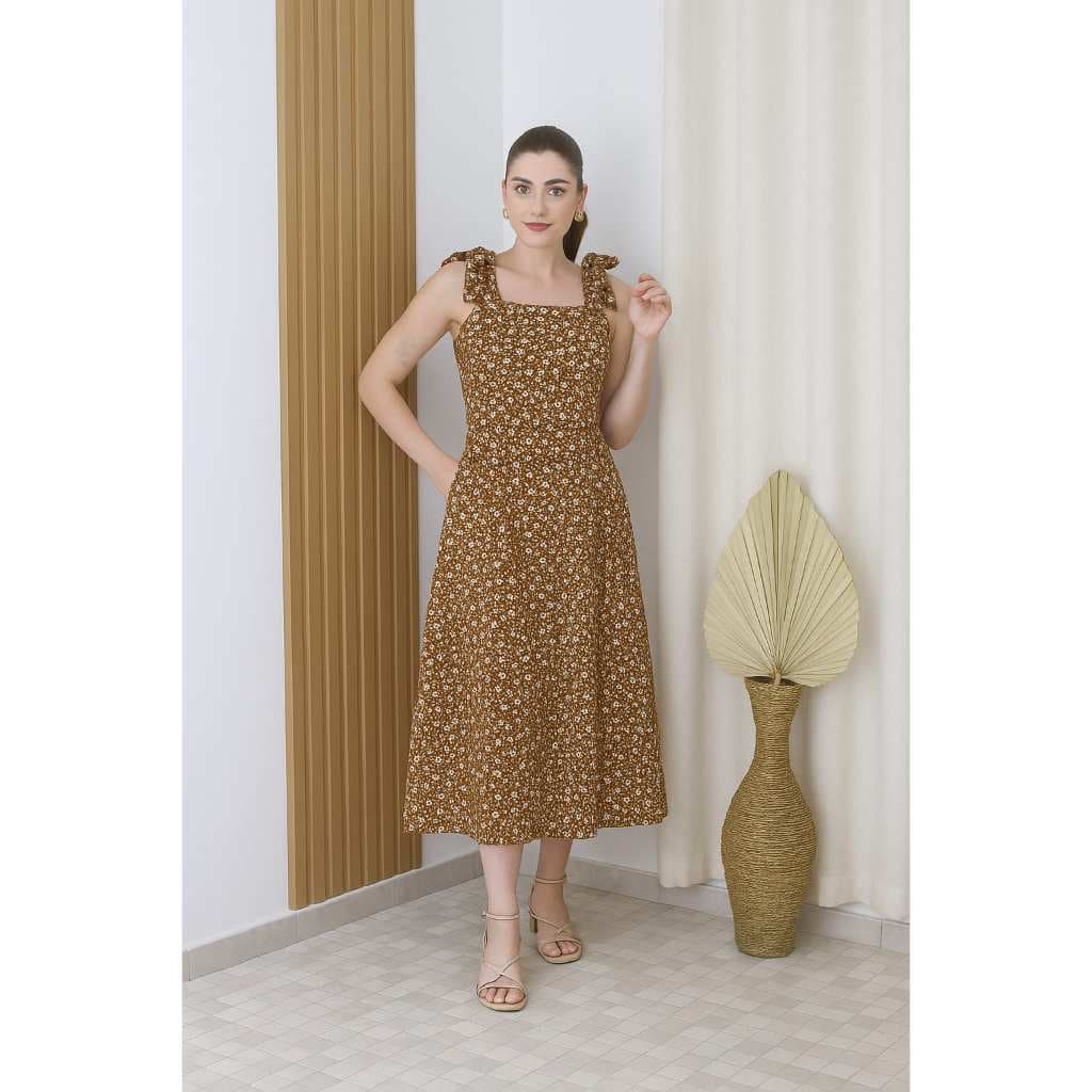 Vestido Midi Estampado Crepe 38-42 formato em A 9851